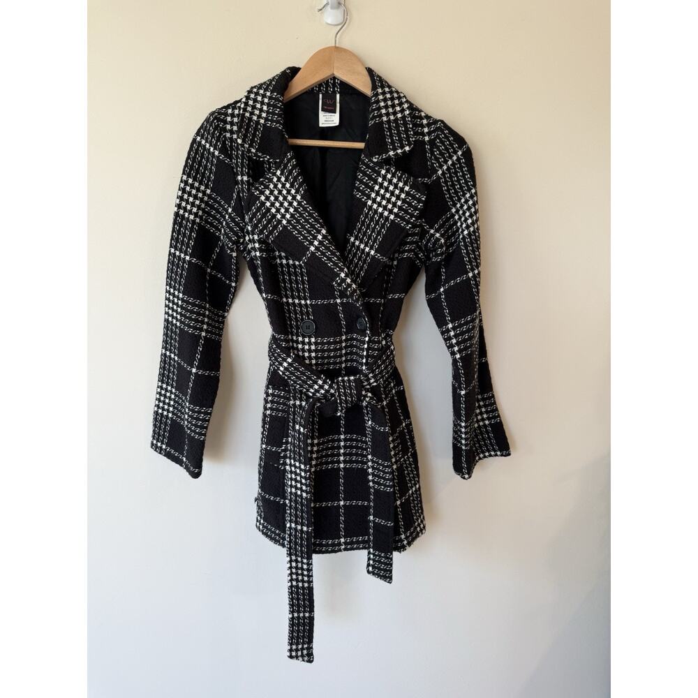 WRAPPER Coat Adult Womens Medium Black & White Plaid Preppy Normcore